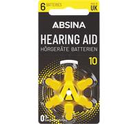 ABSINA AB10 B6 - Batterie pour appareil auditif, zinc-air, 5,80 x 3,60 mm, Aid 10
