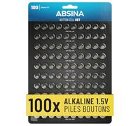 ABSINA Assortiment Pile Bouton - Piles Boutons 1,5V - Plates - Montre | Lot de 100 - 20x AG1 LR621, AG4 LR66, AG10 LR1130 / 30x AG3 LR41 / 10x AG13 LR44