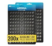 ABSINA Assortiment Pile Bouton - Piles Boutons 1,5V - Plates - Montre | Lot de 200 - 40x AG1 LR621, AG4 LR66, AG10 LR1130 / 60x AG3 LR41 / 20x AG13 LR44