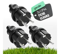 ABSINA Fiche mâle en caoutchouc anti courbures | Lot de 3 - fiche prise electrique male noire, 250V, 16A, IP22 pour usage intérieur - schuko en caoutchouc solide
