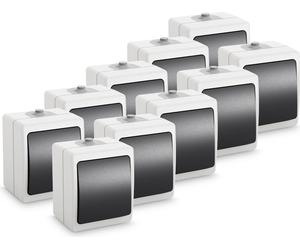 ABSINA Interrupteur va-et-vient apparent pour locaux humides - 10x interrupteur simple apparent IP54, 250V, 10A - Interrupteur apparent pour locaux humides