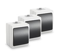 ABSINA Interrupteur va-et-vient apparent pour locaux humides | Lot de 3 - interrupteur simple apparent IP54, 250V, 10A - pour locaux humides