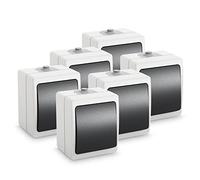 ABSINA Interrupteur va-et-vient apparent pour locaux humides | Lot de 6 - interrupteur simple apparent IP54, 250V, 10A - pour locaux humides