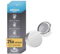 ABSINA Lot de 25 Piles Bouton SR936SW 1,55 V oxyde d’Argent 394 | Pile de montre 394 anti-fuite longue durée - Pour montres-bracelets et plus