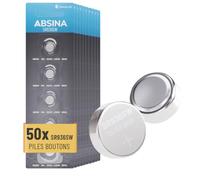 ABSINA Lot de 50 Piles Bouton SR936SW 1,55 V oxyde d’Argent 394 | Pile de montre 394 anti-fuite longue durée - Pour montres-bracelets et plus