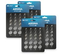 ABSINA Pack de 96 Assortiment Pile Bouton Alcalines & Lithium - 8X AG1 LR621, AG3 LR41, CR2016, CR2025 / 16x AG4 LR66, AG10 LR1130, AG13 LR44, CR2032-1,5V & 3V Pile Bouton étanches