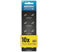 ABSINA Pile AG1 LR621-1,5V Alcaline étanche avec Longue durée | Lot de 10 - LR60 / SR60 / 1175S0 / 164 / 602 / 364 / V30 / SR621 / SR621SW - Pile bouton AG1, piles LR621 pour montre