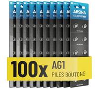 ABSINA Pile AG1 LR621-1,5V Alcaline étanche avec Longue durée | Lot de 100 - LR60 / SR60 / 1175S0 / 164/602 / 364 / V30 / SR621 / SR621SW - Pile Bouton AG1 - Piles LR621 pour Montre