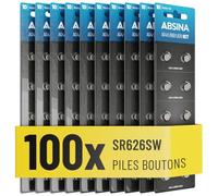 ABSINA Pile AG4 LR66 377-1,5V Alcaline étanche & Longue durée | Lot de 100 - SG4 / V4GA / G4A / 4GA / L626 / 177 / LR626 - Pile montre, SR626SW pour, 377, AG4, 377