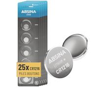 ABSINA Pile Bouton CR1216 Lithium 3 V - Batterie CR 1216 | Lot de 25 piles CR 1216 anti-fuite longue durée - Pour clés de voiture et plus