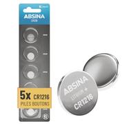 ABSINA Pile Bouton CR1216 Lithium 3 V - Batterie CR 1216 | Lot de 5 piles CR 1216 anti-fuite longue durée - Pour clés de voiture et plus