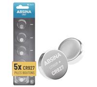 ABSINA Pile Bouton CR927 Lithium 3 V - Batterie CR 927 | Lot de 5 piles CR 927 3 V anti-fuite longue durée - Pour montres, lampes LED et plus