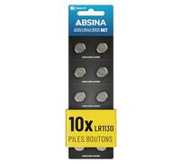 ABSINA Pile LR1130 AG10 LR54-1,5V Alcaline étanche & Longue durée | Lot de 10 - V10GA / RW49 / G10A / 189 / GP189 / L1130 / 89A - Pile LR54 bouton, L1131C, L1131, piles, AG10