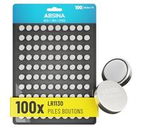 ABSINA Pile LR1130 AG10 LR54-1,5V Alcaline étanche & Longue durée | Lot de 100 - V10GA / RW49 / G10A / 189 / GP189 / L1130 / 89A - Pile LR54 bouton, L1131C, L1131, piles, AG10