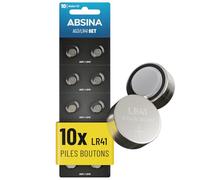 ABSINA Pile LR41 AG3-1,5V Alcaline étanche avec Longue durée | Lot de 10 - LR736 / L736 / G3 / G3A / 3GA / 192 / GP192 / V3GA / RW87 - Piles LR41, pile bouton, pour thermometre, LR 41