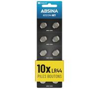 ABSINA Pile LR44 AG13-1,5V Alcaline étanche & Longue durée | Lot de 10 - LR1154 / L1154 / L1154F / G13 / G13A / 13GA / 157 / V13GA / PX76A / RW82 Piles lr44 pile bouton, AG13, A76, LR 44