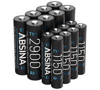 ABSINA Pile Rechargeable AAA 1150 + AA 2900 NiMH & 1,2V | 8x AAA 1150 - Piles rechargeables min. 1050 mAh + 8x AA 2900 - 2650mAh - AA & AAA