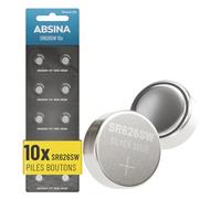 ABSINA Pile SR626SW pour Montre 1,55V oxyde d'argent | Lot de 10 - Pile bouton SR626SW étanches et longue durée - 377 / SR66 / SR626 / 626 / AG4