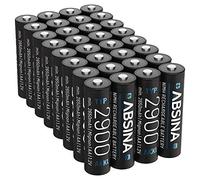 ABSINA Piles Rechargeables AA 2900 NiMH 1,2V & Min. 2650mAh | Lot de 32 - Piles AA rechargeables pour appareils à haute consommation - Pile rechargeable flash, manettes Wii & Xbox