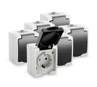 ABSINA Prise de courant sécurité apparente pour locaux humides | Lot de 6 - prise courant sécurité apparente simple avec couvercle rabattable IP44, 250V, 16A, 2 pôles