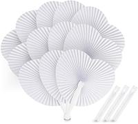 Absofine Éventail en Papier 24pcs Blanc éventail en papier Fan en forme de cœur pliant ventilateurs ronds pour Les Invités Mariage Anniversaire Baptême Fête