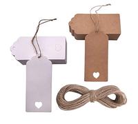 Absofine Lot de 100 étiquettes cadeaux en papier kraft avec cœur et ficelle | de jute 30 m pour mariage, bricolage, étiquettes de prix