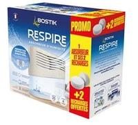 Absorbeur d’humidité Bostik RESPIRE+ Pack de 2 recharges - 25 m² - sans électricité - Réservoir 1,2 L Beige