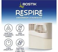 Absorbeur d'humidité Bostik Respire, Jusqu'à 25 m², 2 Recharges, Sans Parfum, 2 x 250 g