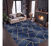 Abstrait Art Marbre Géométrique Color Block Tapis de Salon 120x170 Lavable | Luxe Moderne Tapis Chambre à Poil Ras, Douce Antidérapant Bleu Marine Foncé Tapis Cuisine Salle à Manger Bureau