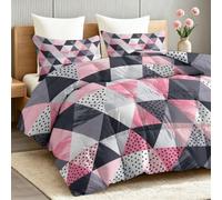 Abstrait Couette sans Housse Lavable Été 200x200 cm, Couette Imprimée Triangles Géométriques Minimalistes & Pois Légère Respirante Douce Couverture Rafraichissante d'Été pour, Rose