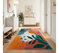 Abstrait Feuille Tapis Couloir 60 x 180 cm Orange Bleu Canard Passage Cuisine Antidérapant Lavable en Machine, Collage Artistique Moderne Doux Long Carpet Descente de Lit Chambre Adulte Poil Ras Rug