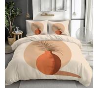 Abstrait Feuilles De Palmier Lignes Housse de Couette - Parure de Lit 3 Pièces 100% Microfibre - Housse de Couette Imprimée 3D avec Fermeture Éclair - Linge de Lit Doux & Respirant, Beige, 90 x 190 cm
