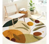 Abstrait Géométrique Tapis Rond Lavable Antidérapant, Plante Rond Tapis 90 cm Doux à Poil Ras pour Salon Chambre Bureau, Vintage Tapis Circulaire Décoration Intérieure