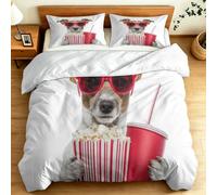 Abstrait Housse de Couette 220x240cm, Jack Russell Terrier Pop-Corn Lunettes De Soleil Hypoallergénique Parure de Lit Blanc, Résistant à la Ride Anti-Boulochage Microfibre avec Taies d'oreiller