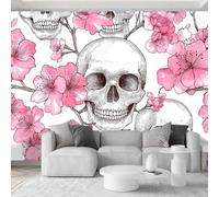 Abstrait Papier Peint Panoramique 3D 200L x 140H cm, Aquarelle Floral Tête de Mort Os Papier Peint Intissé Haute Qualité - Blanc Fresque Murale Photo Moderne pour Salon Chambre d'enfant Fond TV