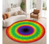 Abstrait Psychédélique Tapis Salon 120 cm Ondulations Spirales Arc-en-Ciel Dégradé Multicolore Rond Lavable en Machine | Chambre Rugs, Descente de Lit Carpets, AntidéRapant, Chambre Carpet