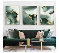 Abstrait vert foncé doré Murale Art Toile tableau peinture aquarelle encre affiche Tableaux pour salon Decoration 50x70cm Sans