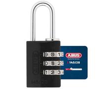 ABUS Cadenas à Combinaison 145/20 - Code 3 Chiffres, Aluminium, Noir | Pour valises, casiers & coffrets - anse à ressort - résistant à la corrosion - dimensions 31,5 x 65 x 15,5 mm - niveau