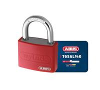 ABUS Cadenas T65AL/40 myLOCK - Inscriptible, Anse en Acier, Rouge | Corps en aluminium massif, niveau de sécurité 5, verrouillage automatique, 43 mm - idéal casiers et armoires