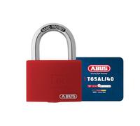 ABUS Cadenas T65AL/40 myLOCK - Inscriptible, Corps en Aluminium, Rouge | Niveau de sécurité 5 - Arceau en acier trempé Nano Protect - Verrouillage automatique - 43 x 62 mm - Livré avec 2 clés