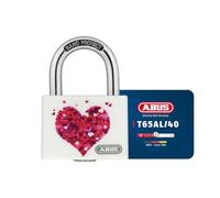 ABUS Cadenas T65AL/40 myLove - avec motif de cœur - inscriptible individuellement - cadenas à broche - corps de serrure en aluminium massif - niveau de sécurité ABUS 5 - rouge