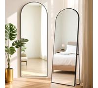 ABXMAS Miroir au sol arqué rectangulaire 165x60cm noir, miroir pleine longueur avec cadre en aluminium et verre de sécurité 165x60cm, miroir sur pied bombé, miroir mural pour salon, chambre ou couloir