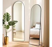 ABXMAS Miroir pleine longueur arqué rectangulaire 152x42cm, miroir mural avec cadre noir en alliage d'aluminium, miroir sur pied pour se tenir debout, s'appuyer ou suspendre pour chambre à coucher