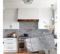 Abyssaly Credence Adhesive pour Cuisine Marbre Gris, Imperméable PVC Carrelage Adhesif Mural Salle de Bain, 12 Pieces Stickers Carrelage Cuisine pour Salle Mural 15 x 30 cm