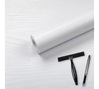 Abyssaly Papier Adhesif pour Meuble Bois Blanc, Papier Peint Adhesif Meuble, Vinyle Autocollant Film pour Décorer des Murs Armoires Comptoirs Cuisines 90cm x 600cm