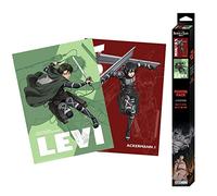 ABYstyle L'Attaque des Titans - Ensemble de posters sans cadre avec Mikasa et Levi Ackerman - 38,1 x 52,1 cm - Comprend 2 mini affiches manga - Décoration murale pour chambre à coucher, bureau,