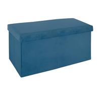 AC-Déco 2 en 1 Pouf Pliant Double et Coffre de Rangement Velours Bleu 76 x H 38 cm - Atmosphera