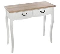 Atmosphera Console Chrysa – Blanche, 87×34×78 cm, 2 tiroirs, plateau bois, style baroque