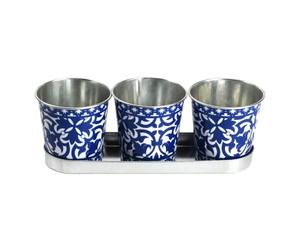 AC-Déco Jardinière 3 Pots - L 10,1 X L 29,6 X H 10,1 Cm - Bleu