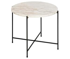 AC Design Furniture Agnar Guangxi Table d'angle Ronde, Plateau de Table Blanc marbré Poli, Armature en Acier revêtu par pulvérisation, Noir Mat, Noir Rugueux, Ø 52 x 40 cm